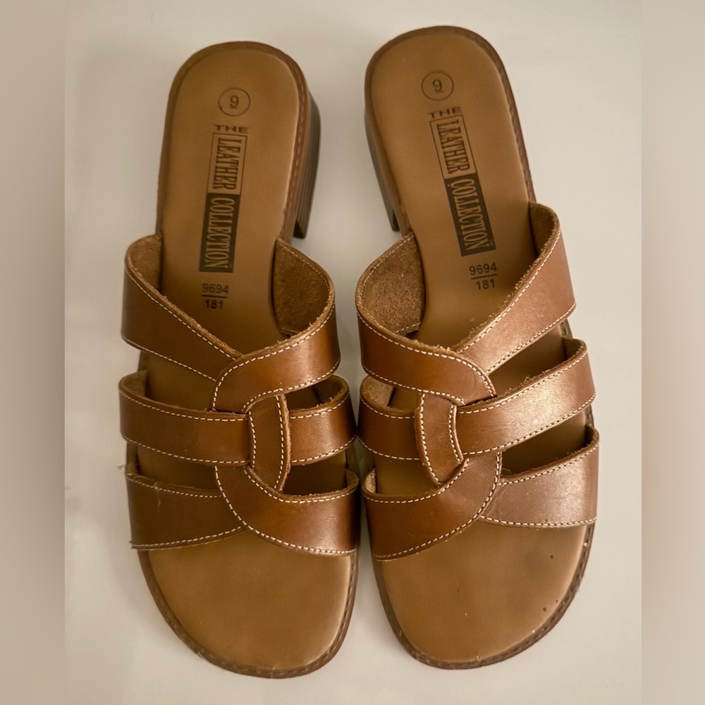 Brown Leather Cross-Strap Mules for Casual Wear